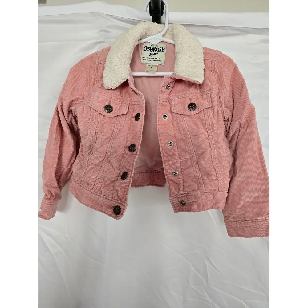 OshKosh B'gosh Girls‎ Pink Corduroy Sherpa Lined Trucker Jacket Size 3T